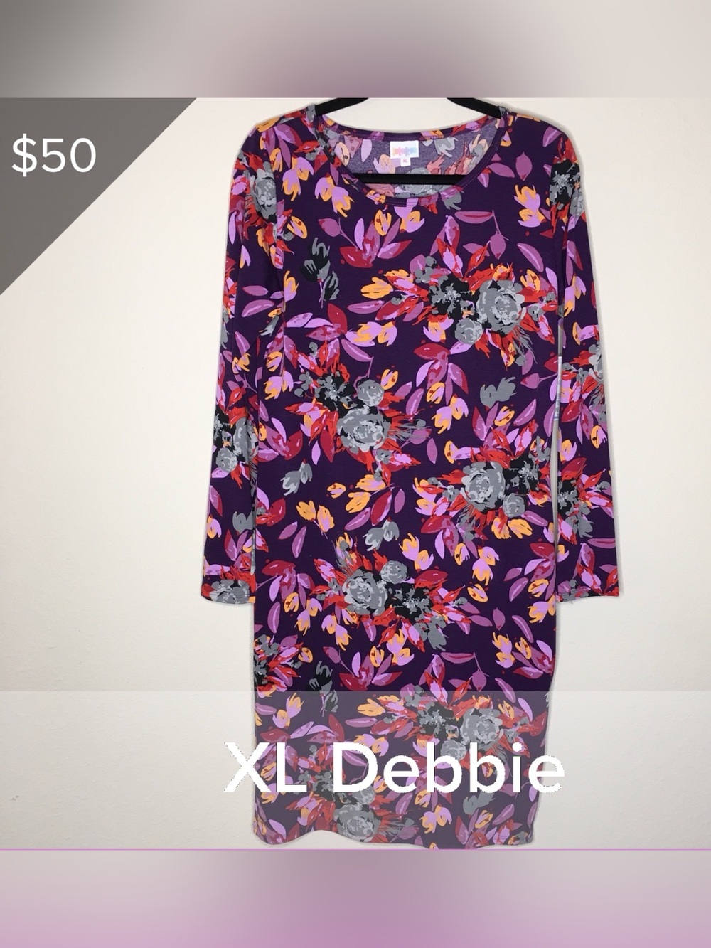 LuLaRoe Debbie Purple Floral Long Sleeve Dress XL